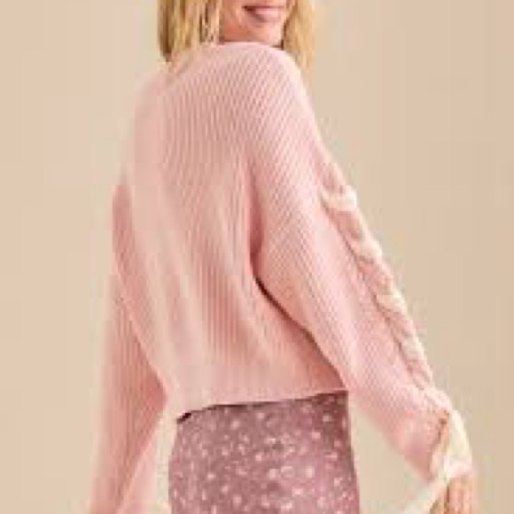 Altar'd State Millie Bow Sleeve Sweater Pink Cable Knit Ribbons Size Medium - Picture 3 of 11
